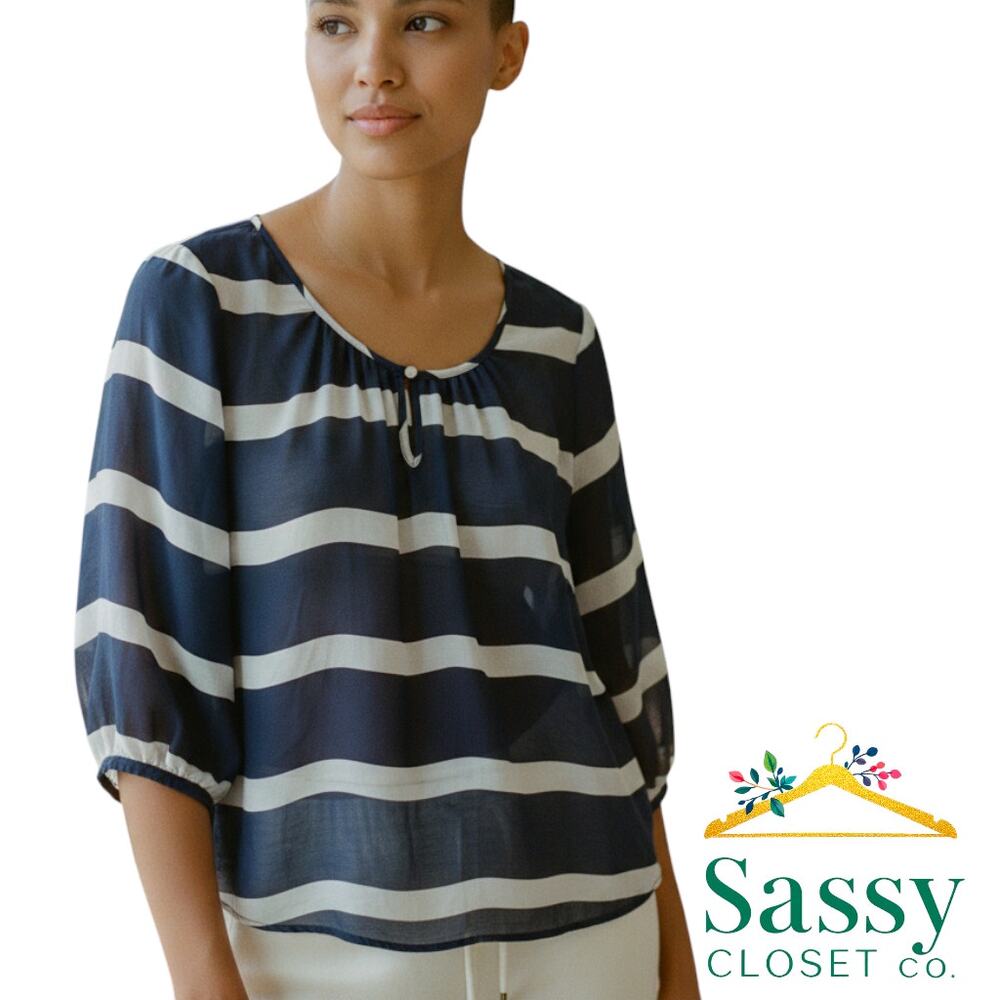 ✨ BANANA REPUBLIC Navy White Stripe Scoop Neck Top S EUC ⚓️